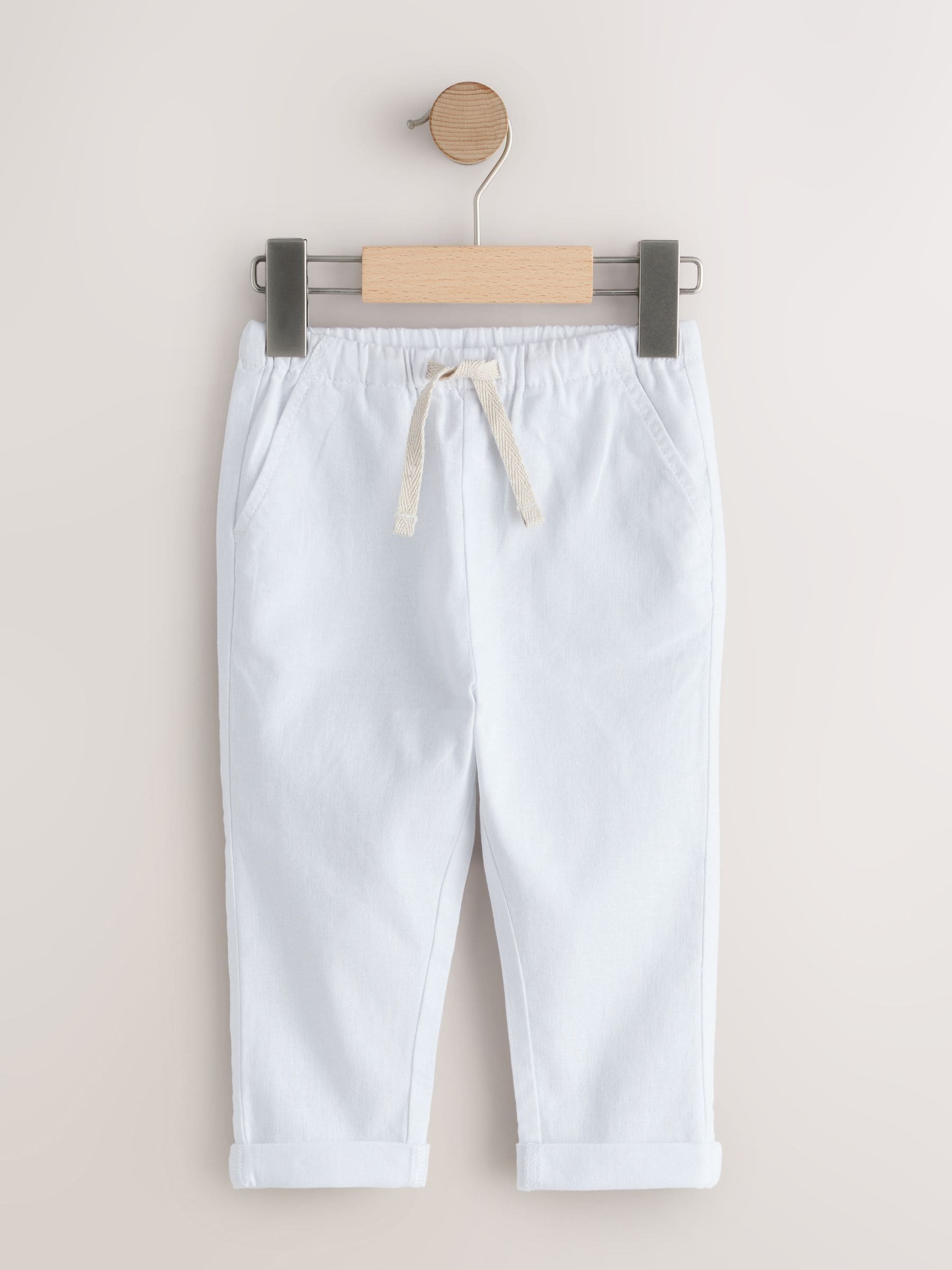 White Regular Fit Linen Blend Pull on Trousers (3mths-7yrs) image 4