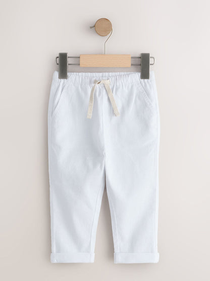 White Regular Fit Linen Blend Pull on Trousers (3mths-7yrs) image 4