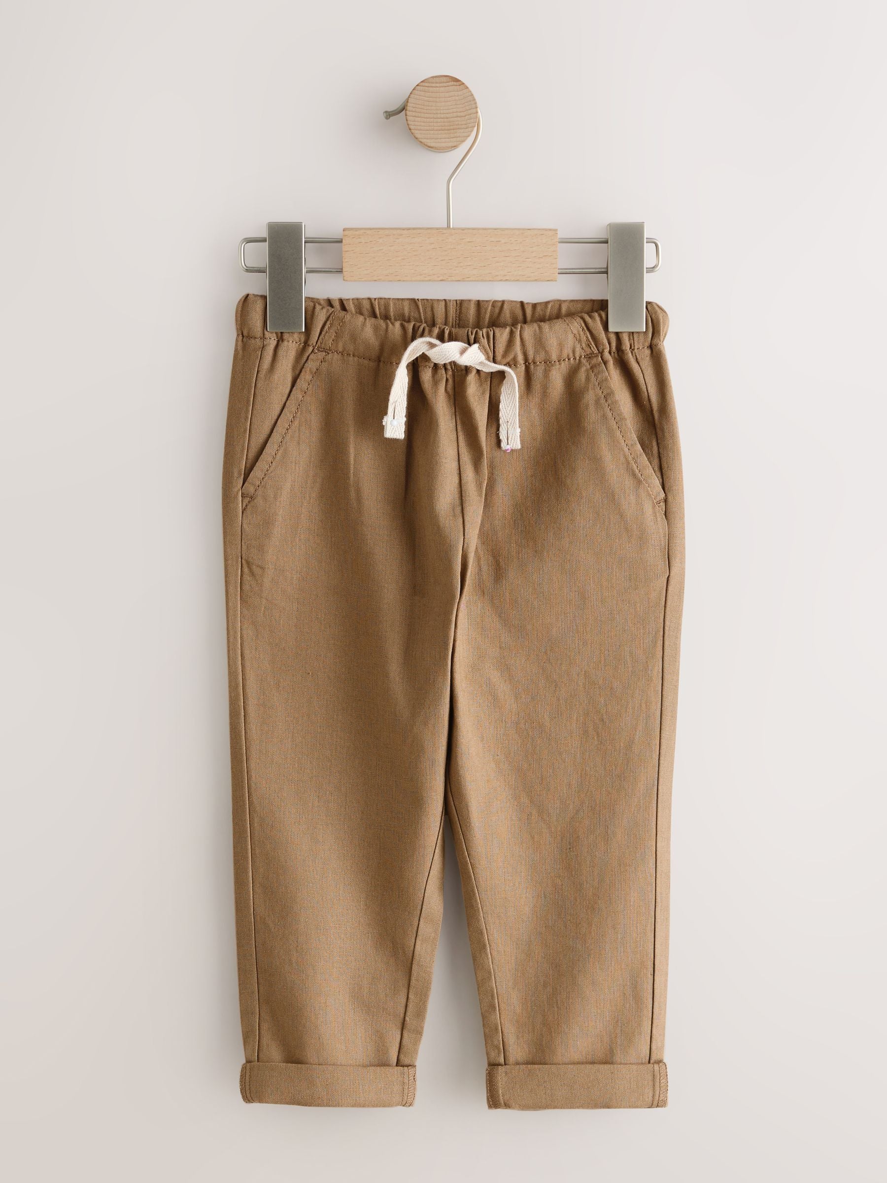 Blue/Brown Linen Blend Pull on Trousers 2 pack (3mths-7yrs) image 2