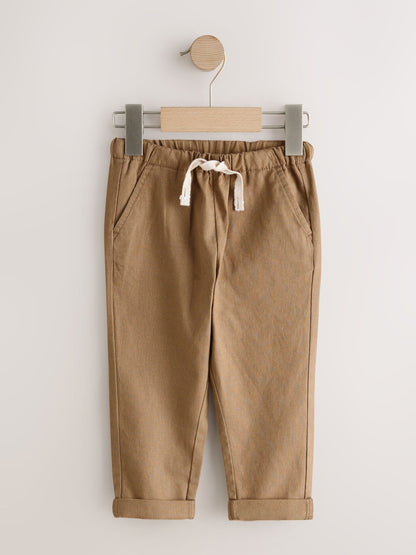 Blue/Brown Linen Blend Pull on Trousers 2 pack (3mths-7yrs) image 2
