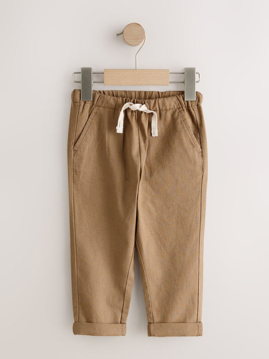 Blue/Brown Linen Blend Pull on Trousers 2 pack (3mths-7yrs) image 2