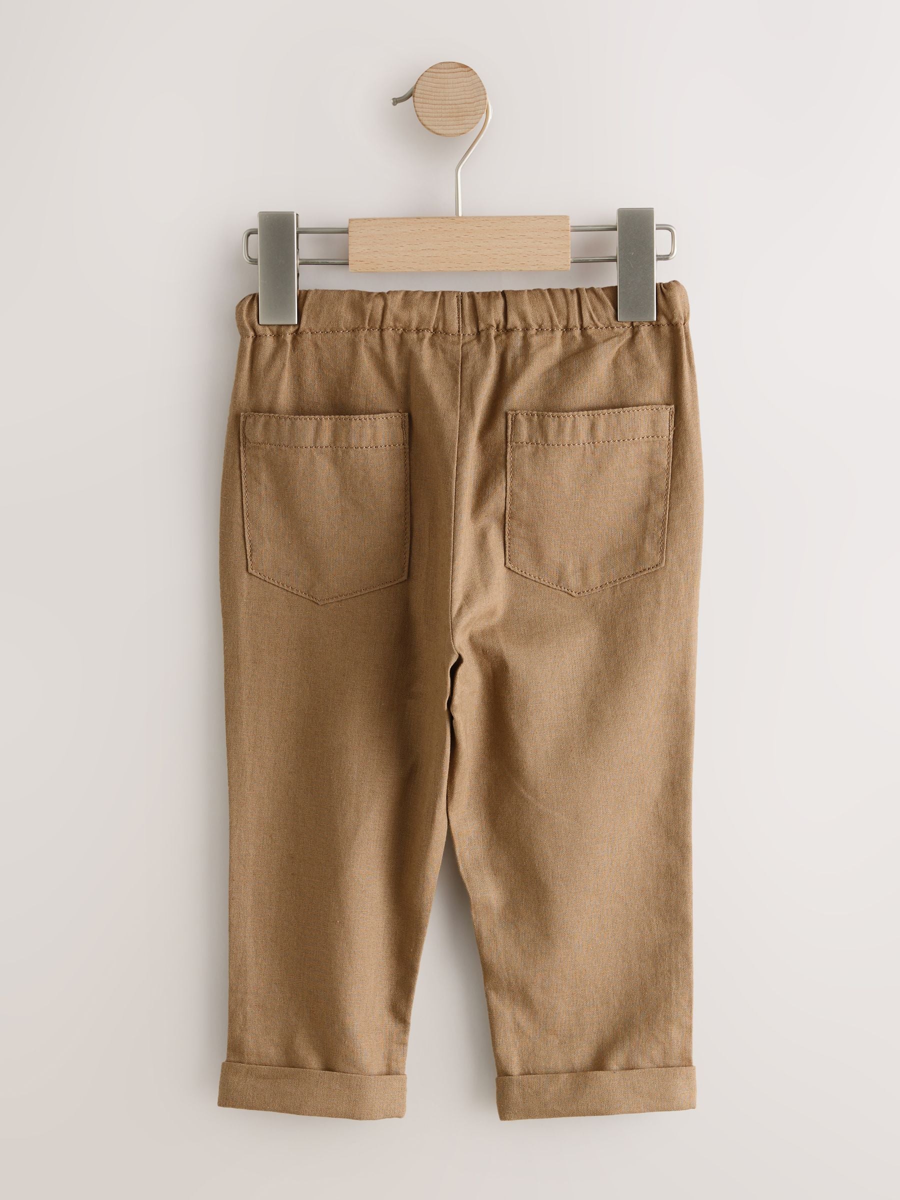 Blue/Brown Linen Blend Pull on Trousers 2 pack (3mths-7yrs) image 3