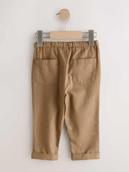Blue/Brown Linen Blend Pull on Trousers 2 pack (3mths-7yrs) image 3