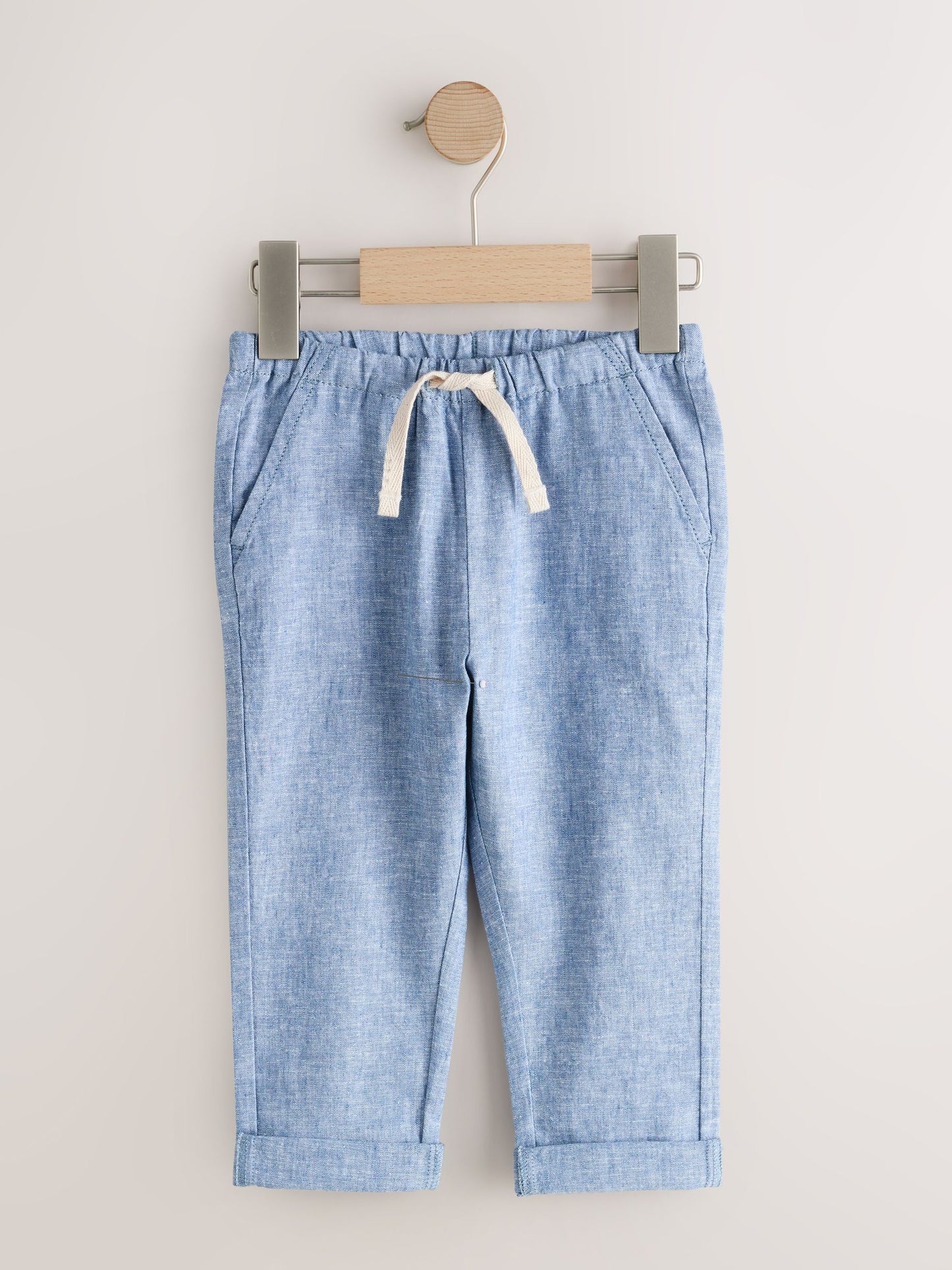 Blue/Brown Linen Blend Pull on Trousers 2 pack (3mths-7yrs) image 4
