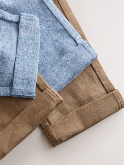 Blue/Brown Linen Blend Pull on Trousers 2 pack (3mths-7yrs) image 6