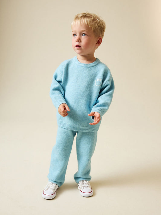 Light Blue Knitted Crew Neck Jumper and Joggers Set (3mths-7yrs) image 1