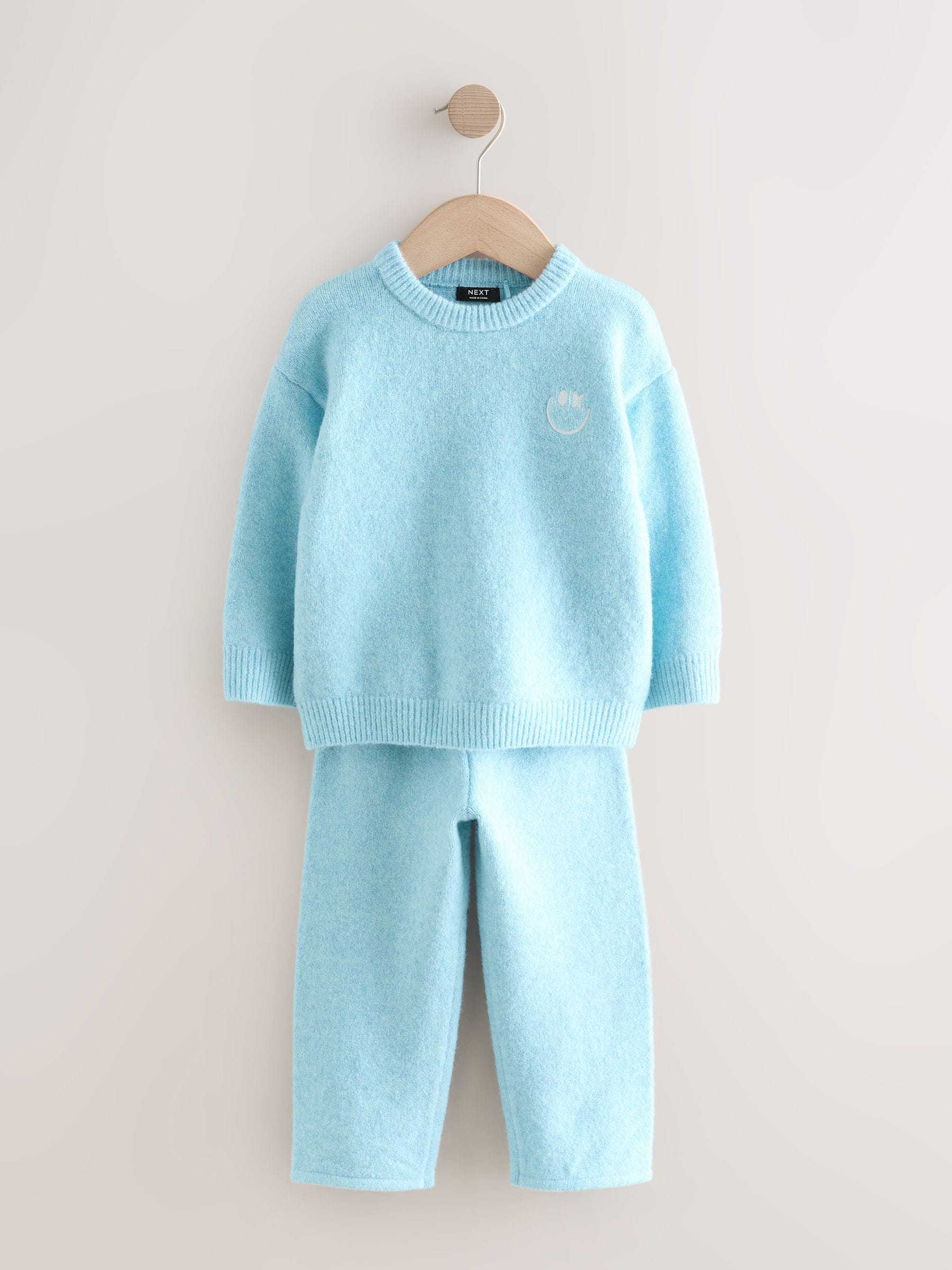 Light Blue Knitted Crew Neck Jumper and Joggers Set (3mths-7yrs) image 5