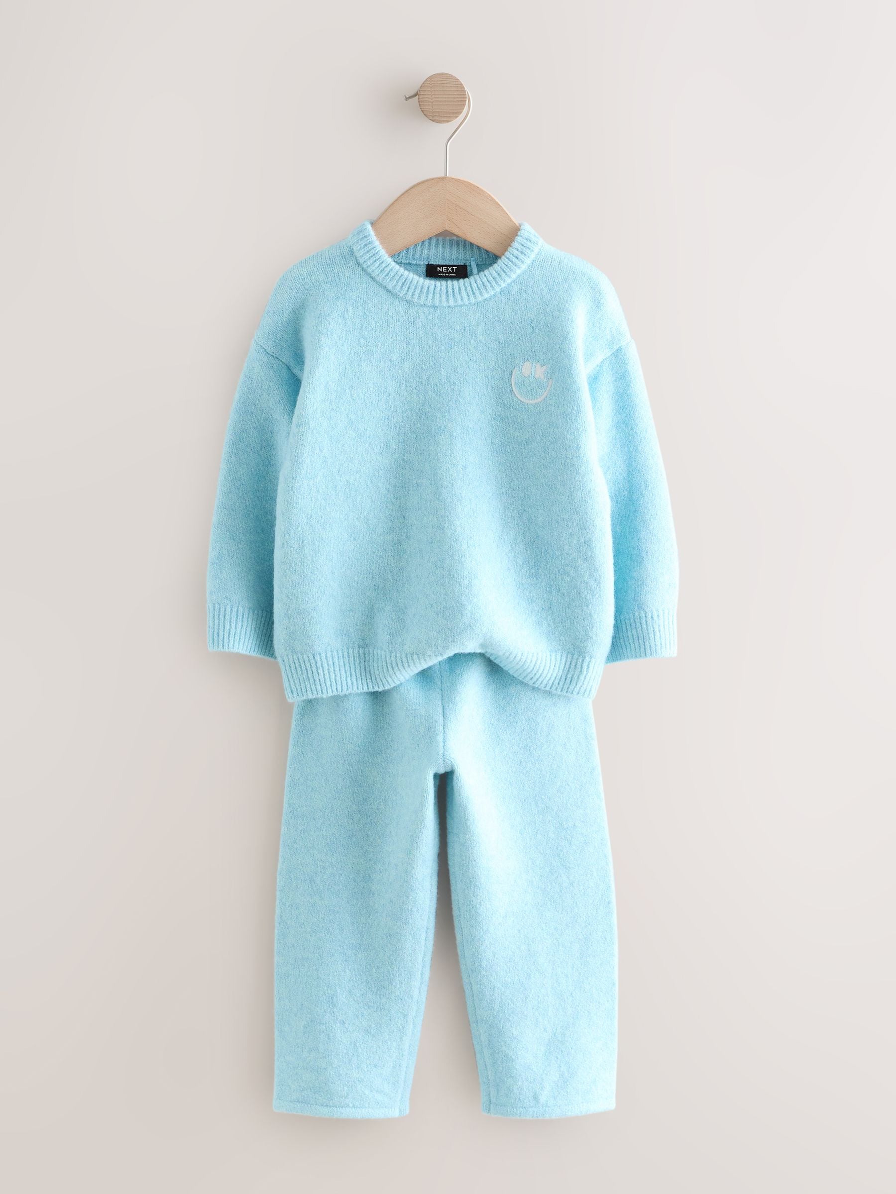 Light Blue Knitted Crew Neck Jumper and Joggers Set (3mths-7yrs) image 6