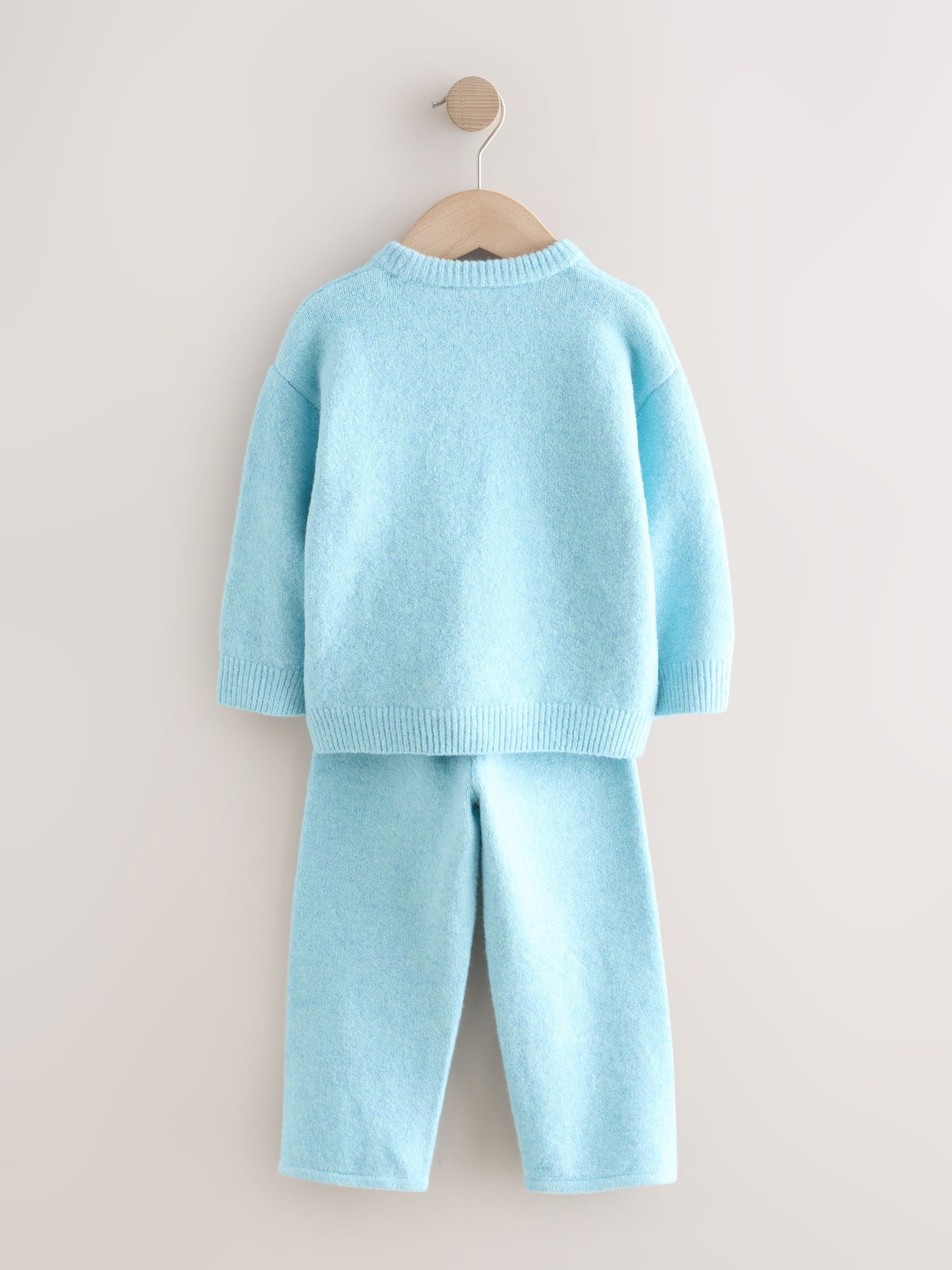Light Blue Knitted Crew Neck Jumper and Joggers Set (3mths-7yrs) image 7