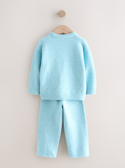 Light Blue Knitted Crew Neck Jumper and Joggers Set (3mths-7yrs) image 7