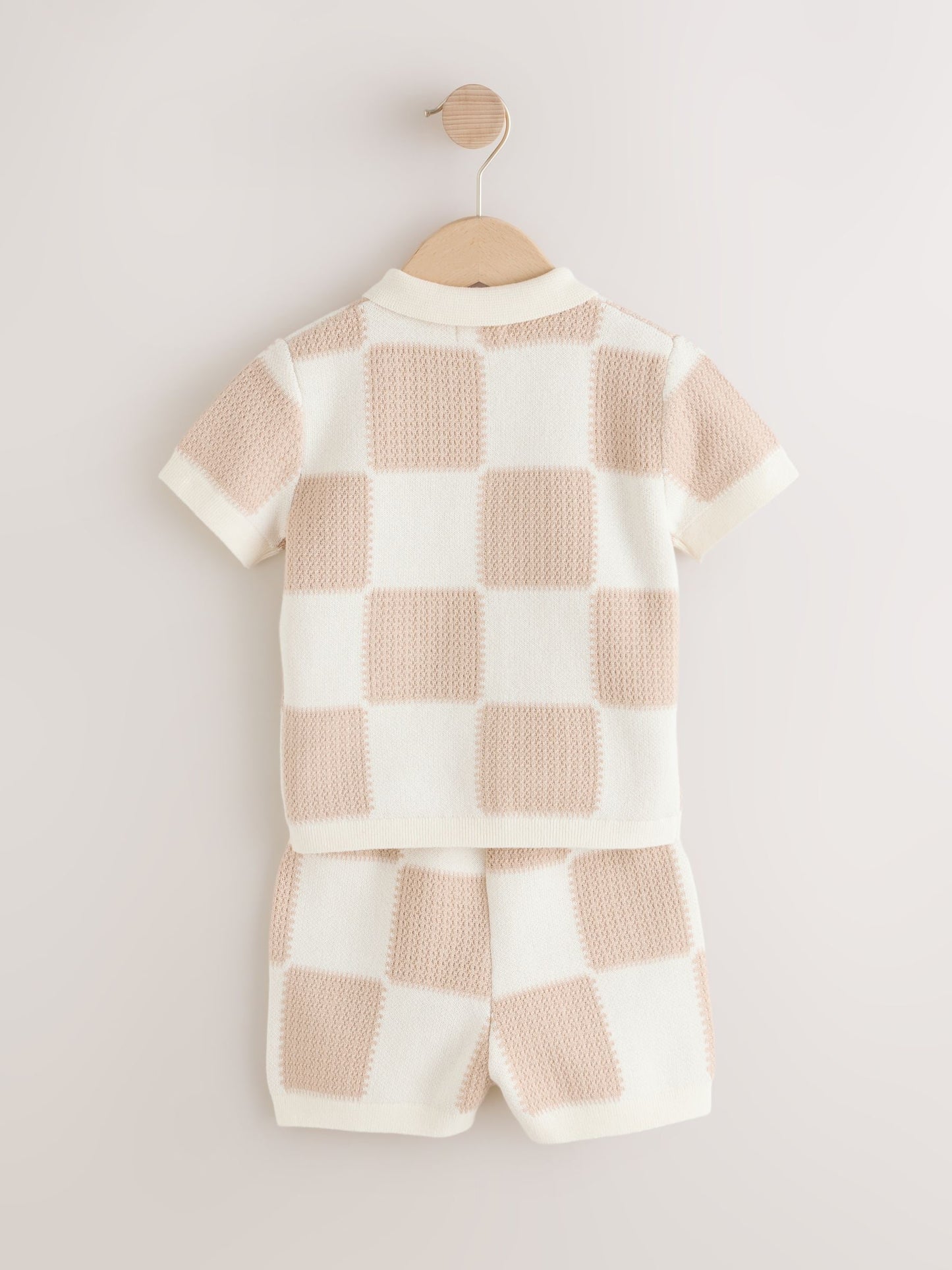 Neutral Checkerboard Knitted Polo Shirt and Shorts Set (3mths-10yrs) image 3