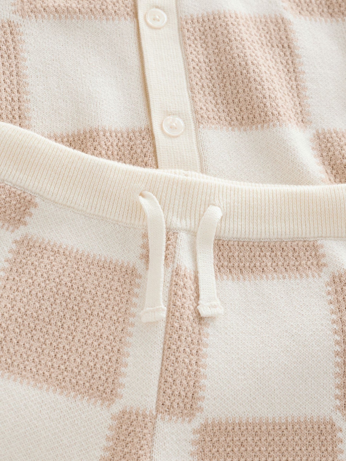 Neutral Checkerboard Knitted Polo Shirt and Shorts Set (3mths-10yrs) image 4