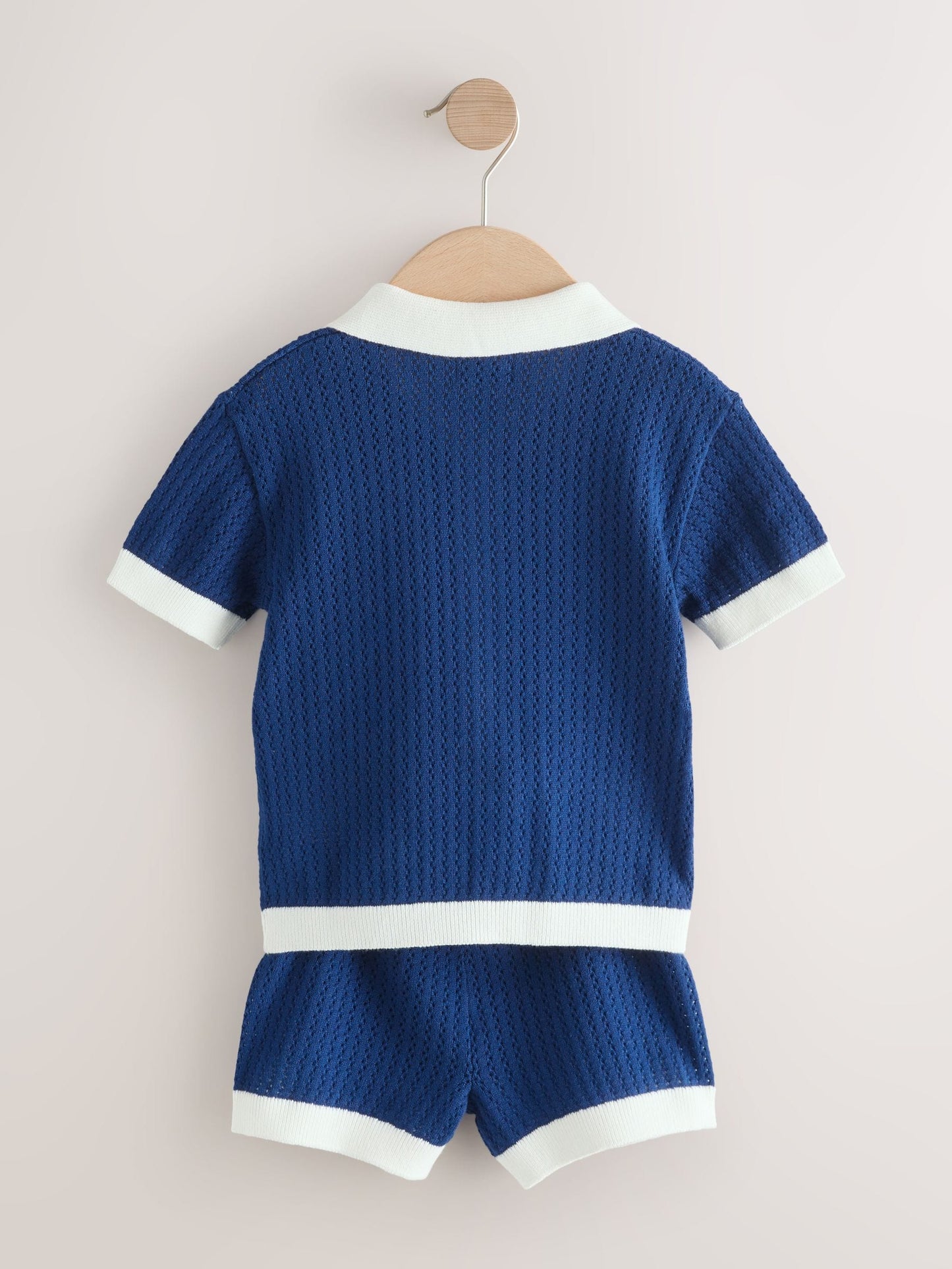 Navy Blue Knitted Polo Shirt and Shorts Set (3mths-10yrs) image 4