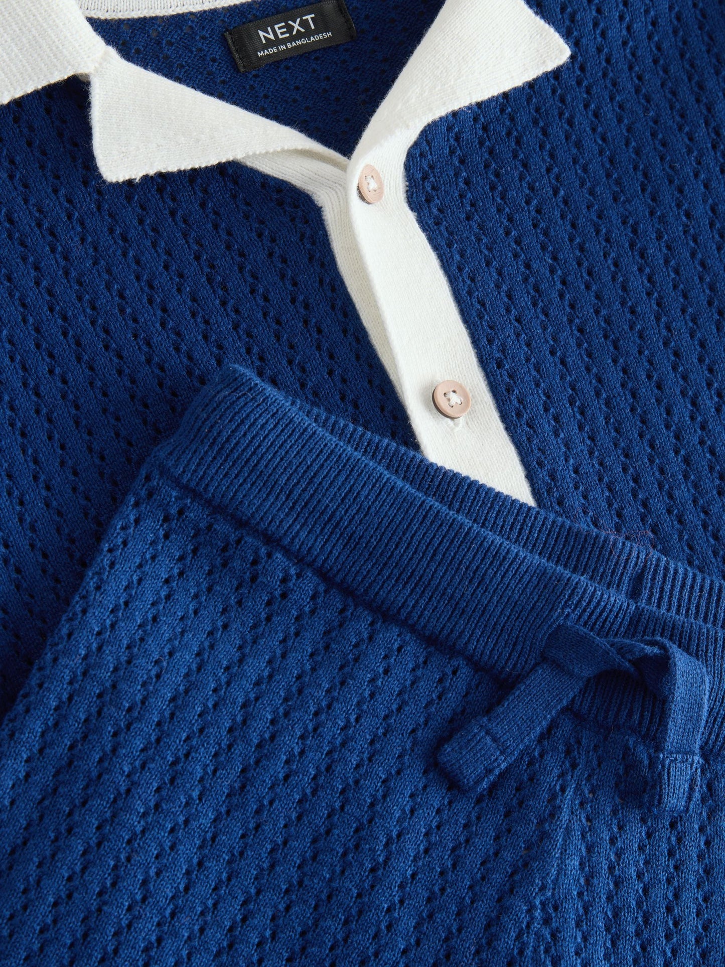 Navy Blue Knitted Polo Shirt and Shorts Set (3mths-10yrs) image 5