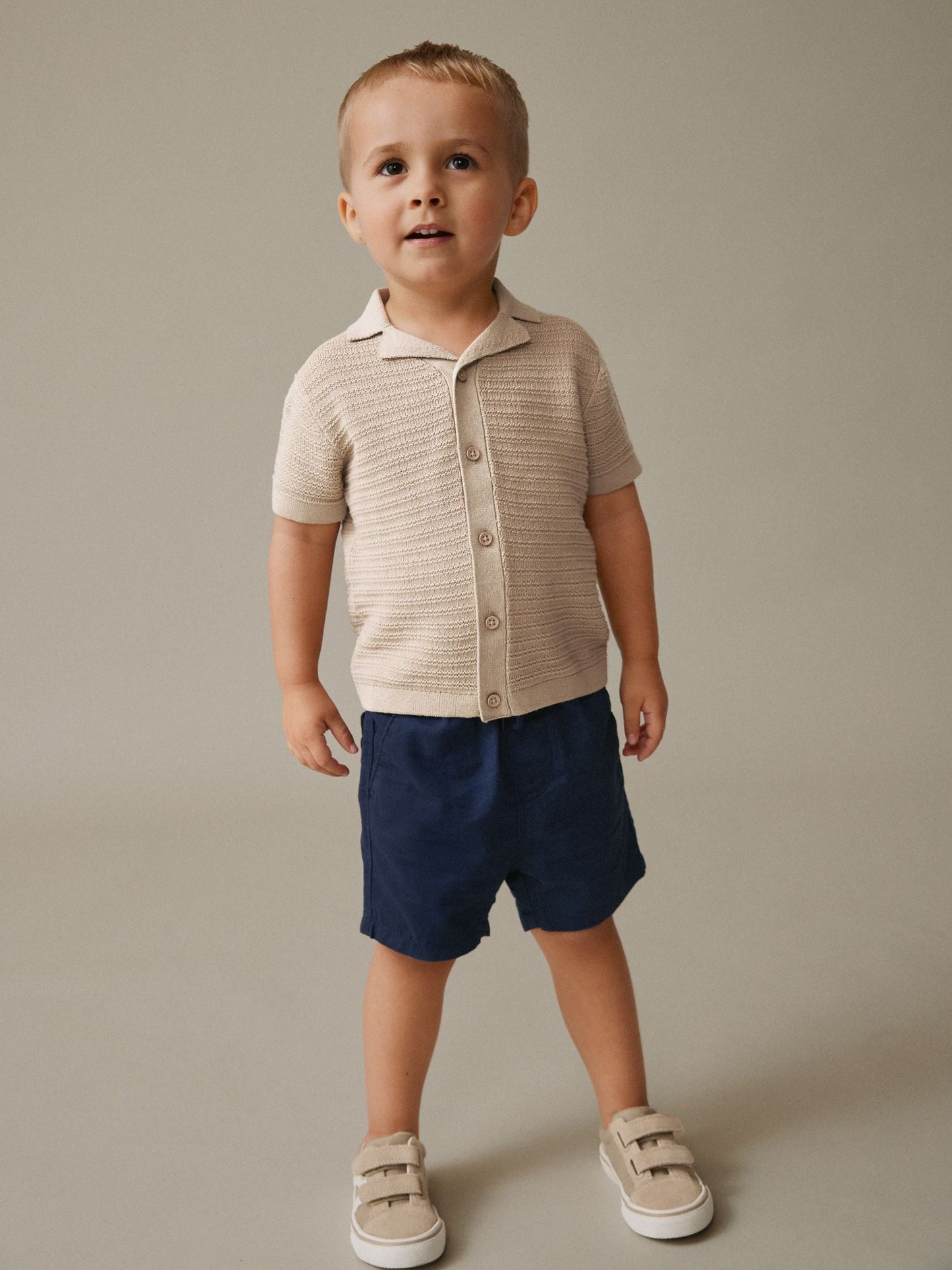 Dsiney Kidz - Neutral Revere Collar Short Sleeve Knitted Polo Shirt (3mths-7yrs) image 2