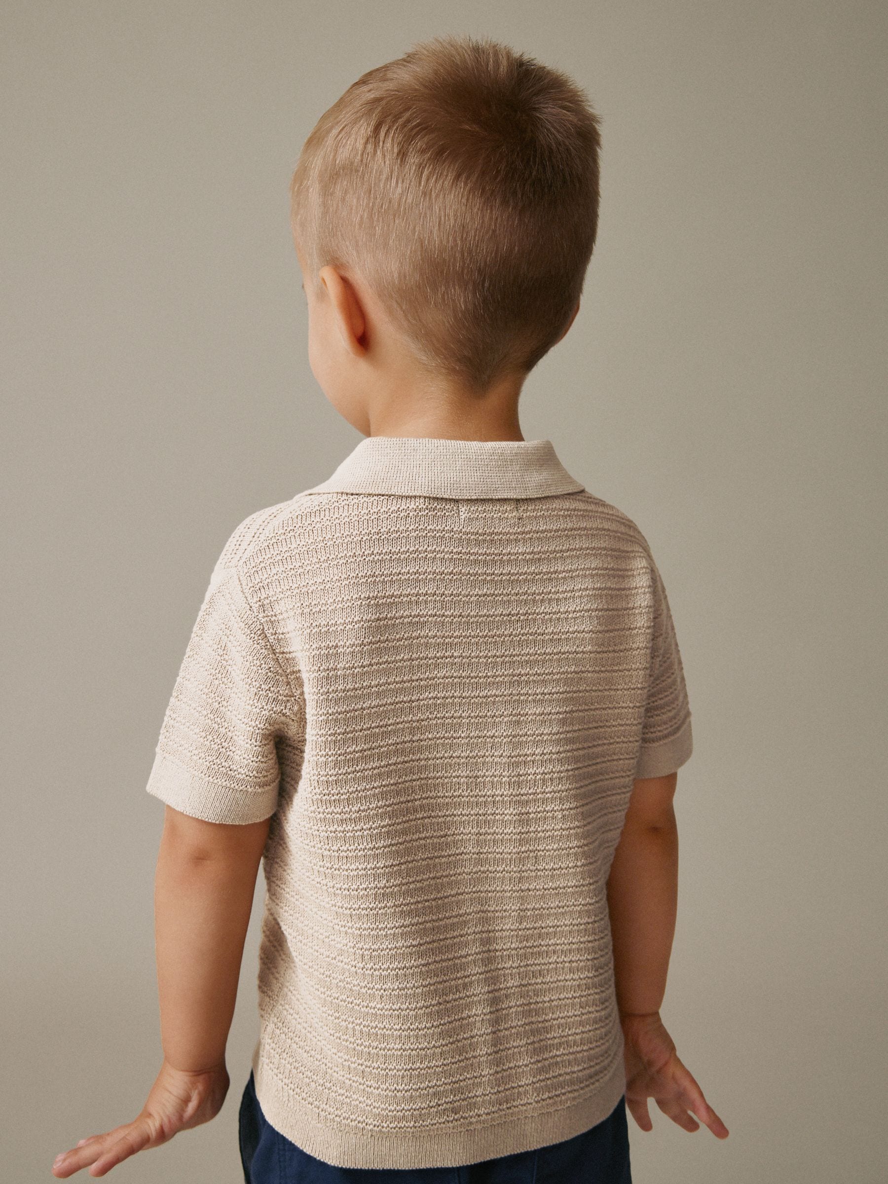Dsiney Kidz - Neutral Revere Collar Short Sleeve Knitted Polo Shirt (3mths-7yrs) image 3