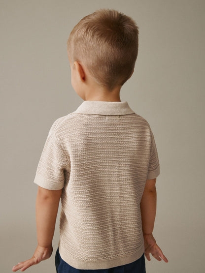 Dsiney Kidz - Neutral Revere Collar Short Sleeve Knitted Polo Shirt (3mths-7yrs) image 3