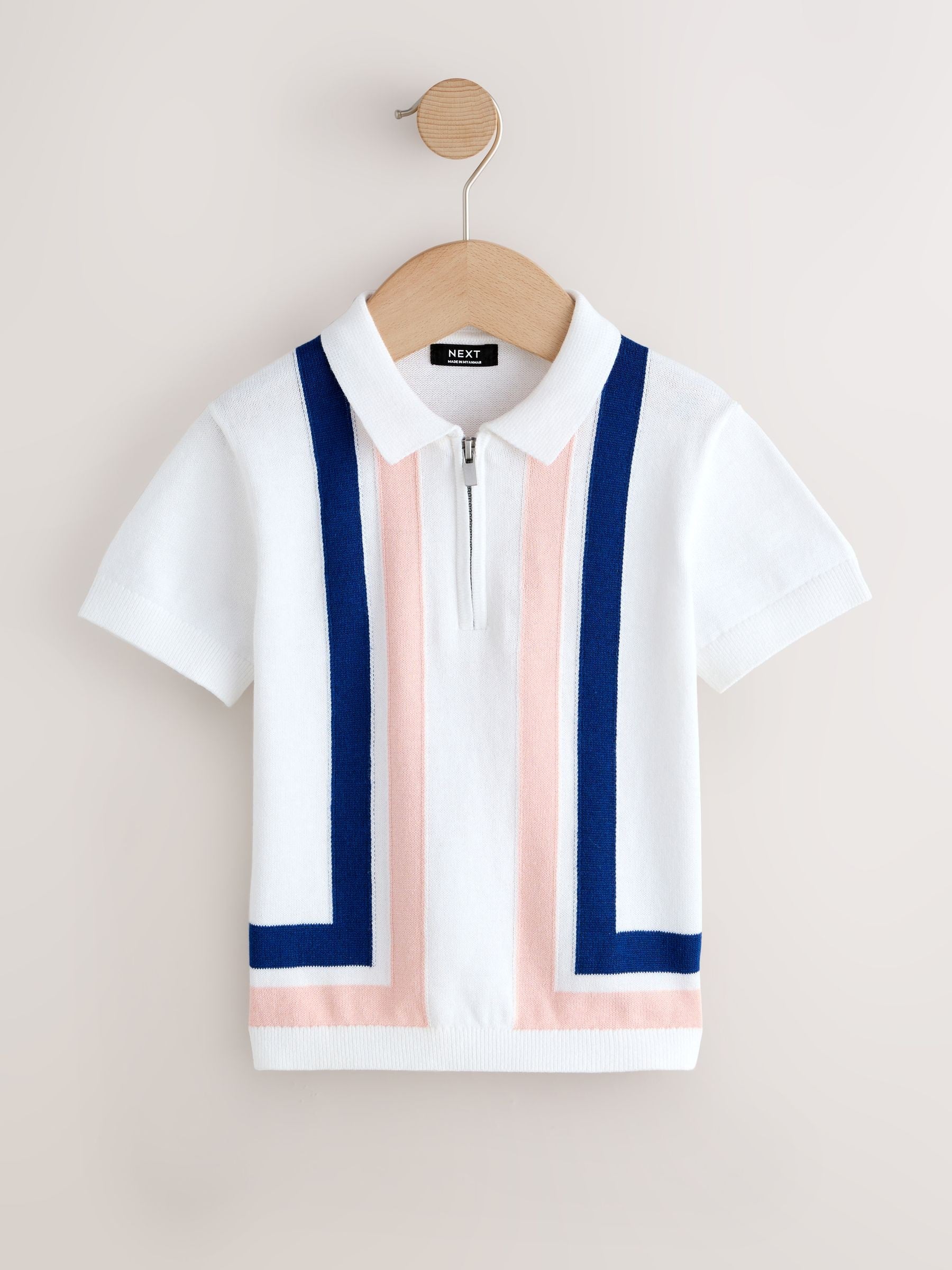Dsiney Kidz - White 100% Cotton Knitted Zip Neck Polo Shirt (3mths-7yrs) image 1