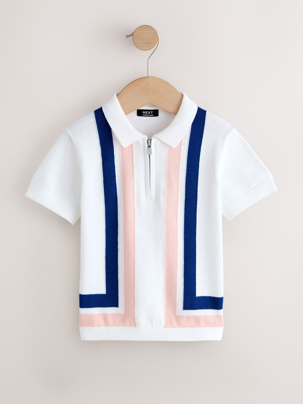 Dsiney Kidz - White 100% Cotton Knitted Zip Neck Polo Shirt (3mths-7yrs) image 1