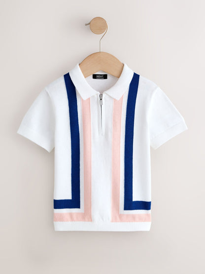 Dsiney Kidz - White 100% Cotton Knitted Zip Neck Polo Shirt (3mths-7yrs) image 1