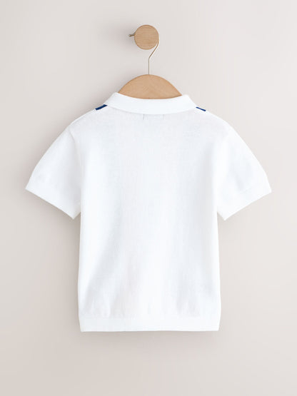 Dsiney Kidz - White 100% Cotton Knitted Zip Neck Polo Shirt (3mths-7yrs) image 2