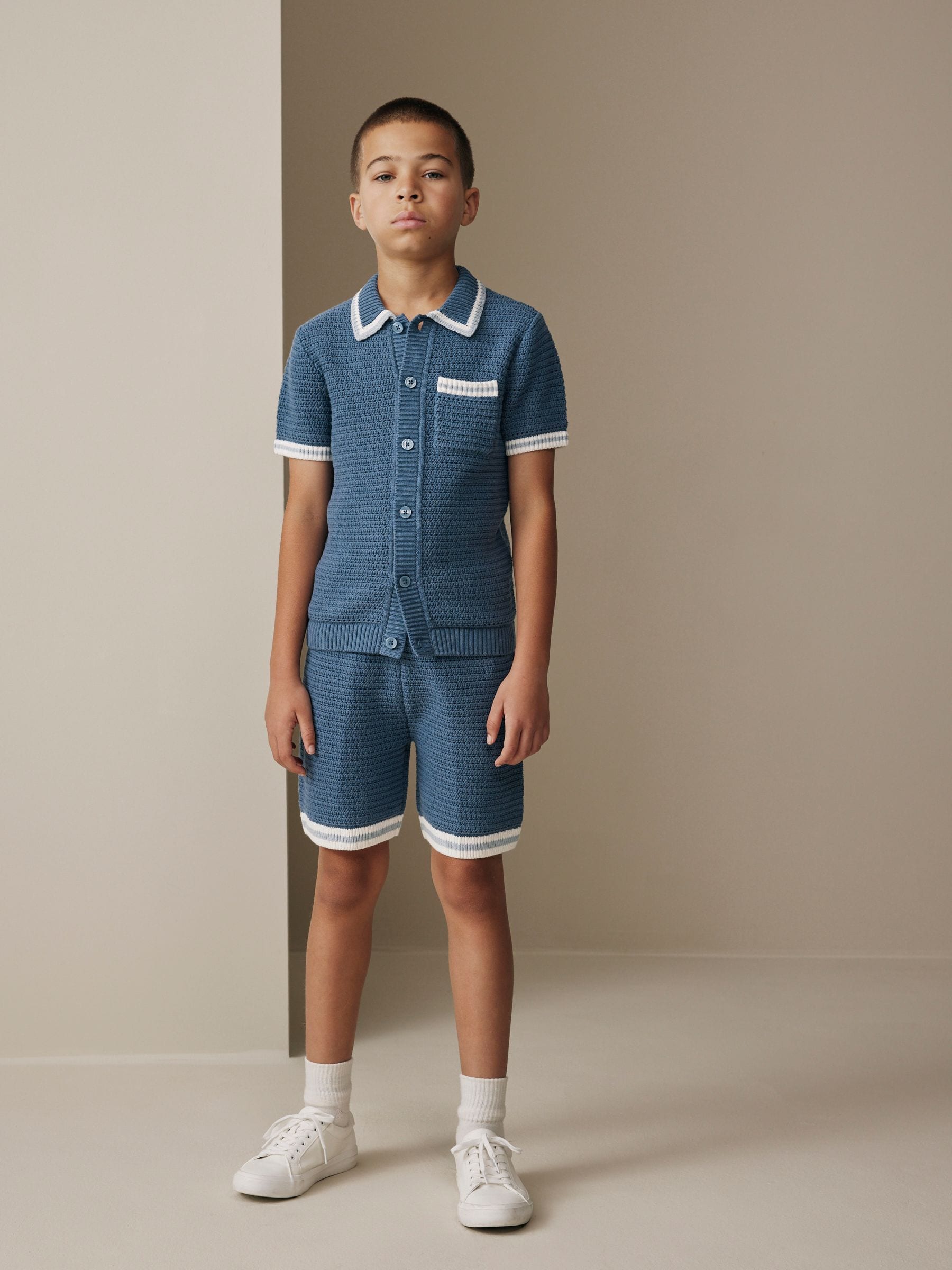 Dsiney Kidz - Blue Knitted Polo Shirt and Shorts Set (3-16yrs) image 1