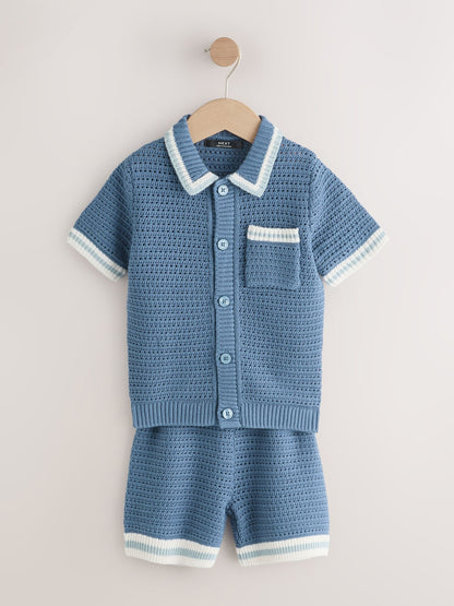 Dsiney Kidz - Blue Knitted Polo Shirt and Shorts Set (3-16yrs) image 5