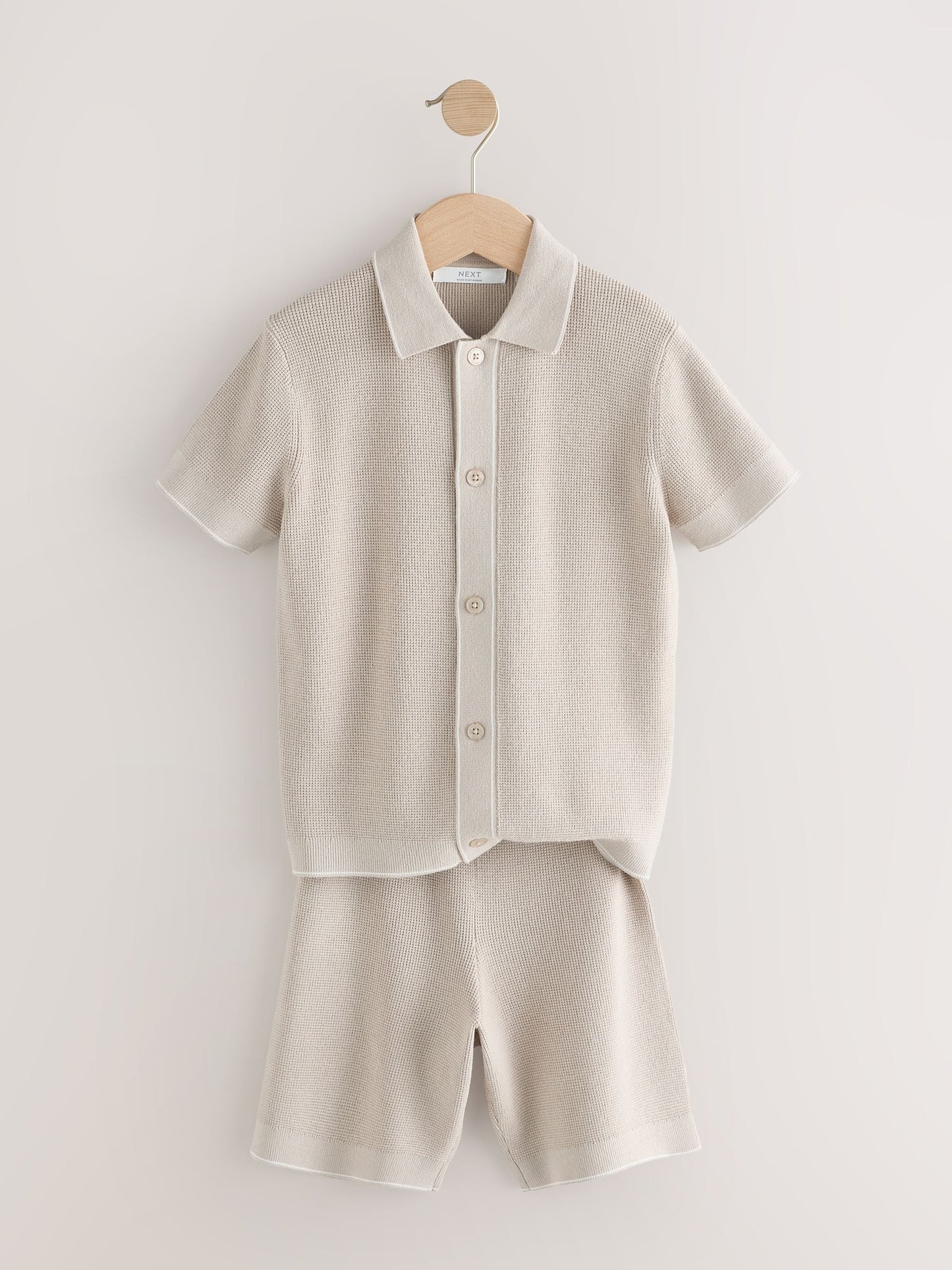 Dsiney Kidz - Neutral Textured Knitted Polo Shirt and Shorts Set (3-16yrs) image 2