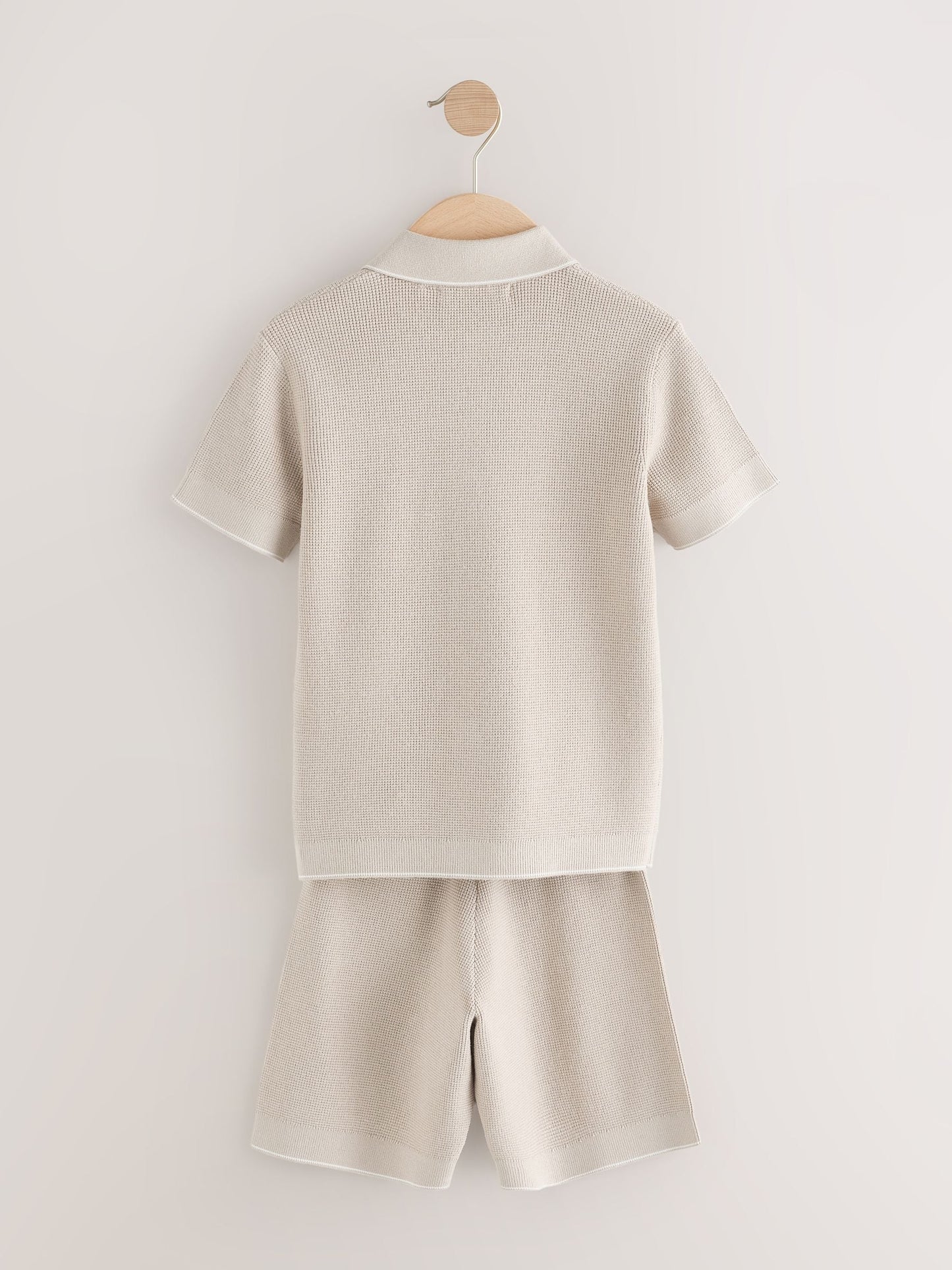 Dsiney Kidz - Neutral Textured Knitted Polo Shirt and Shorts Set (3-16yrs) image 3