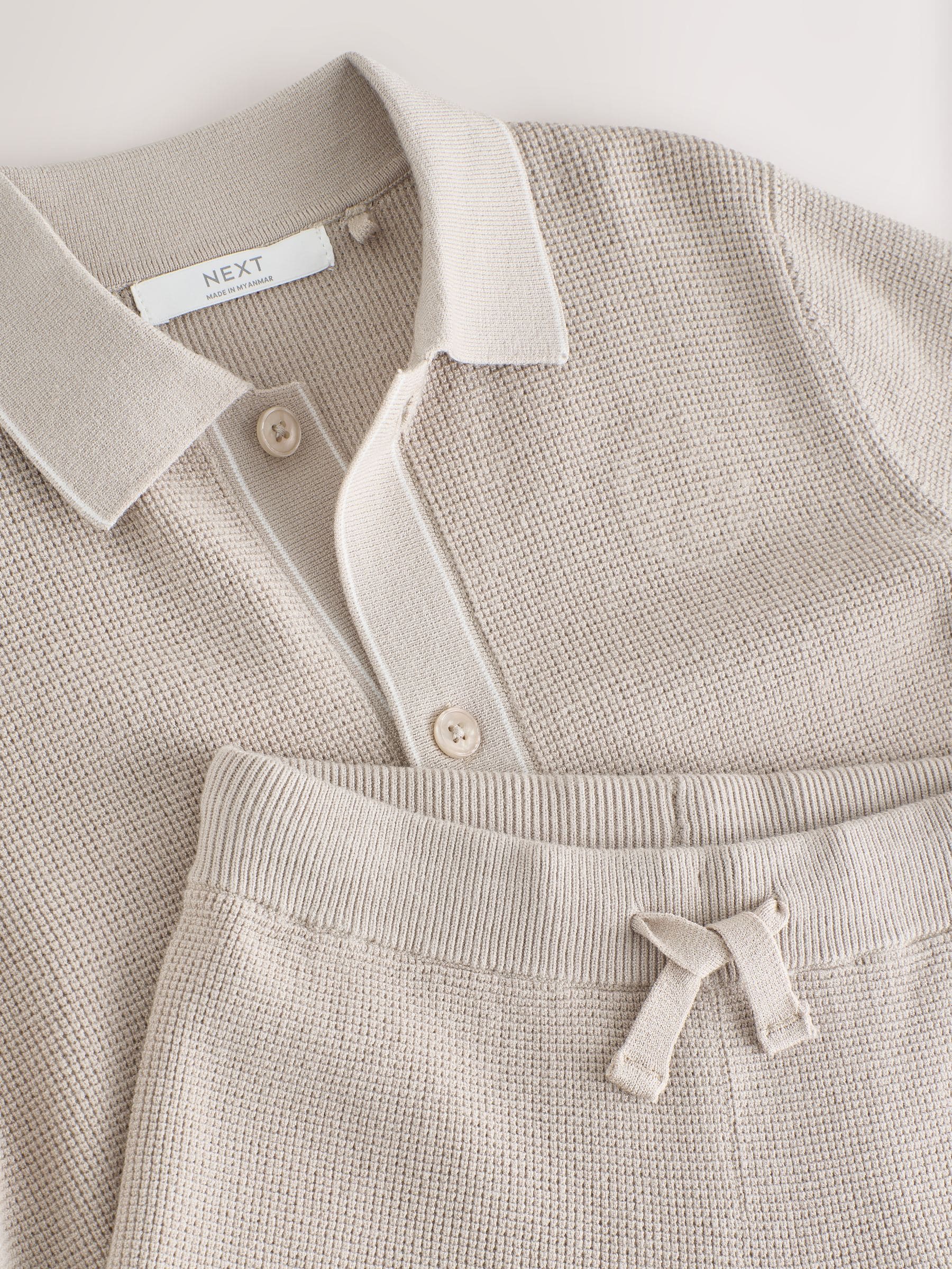 Dsiney Kidz - Neutral Textured Knitted Polo Shirt and Shorts Set (3-16yrs) image 4