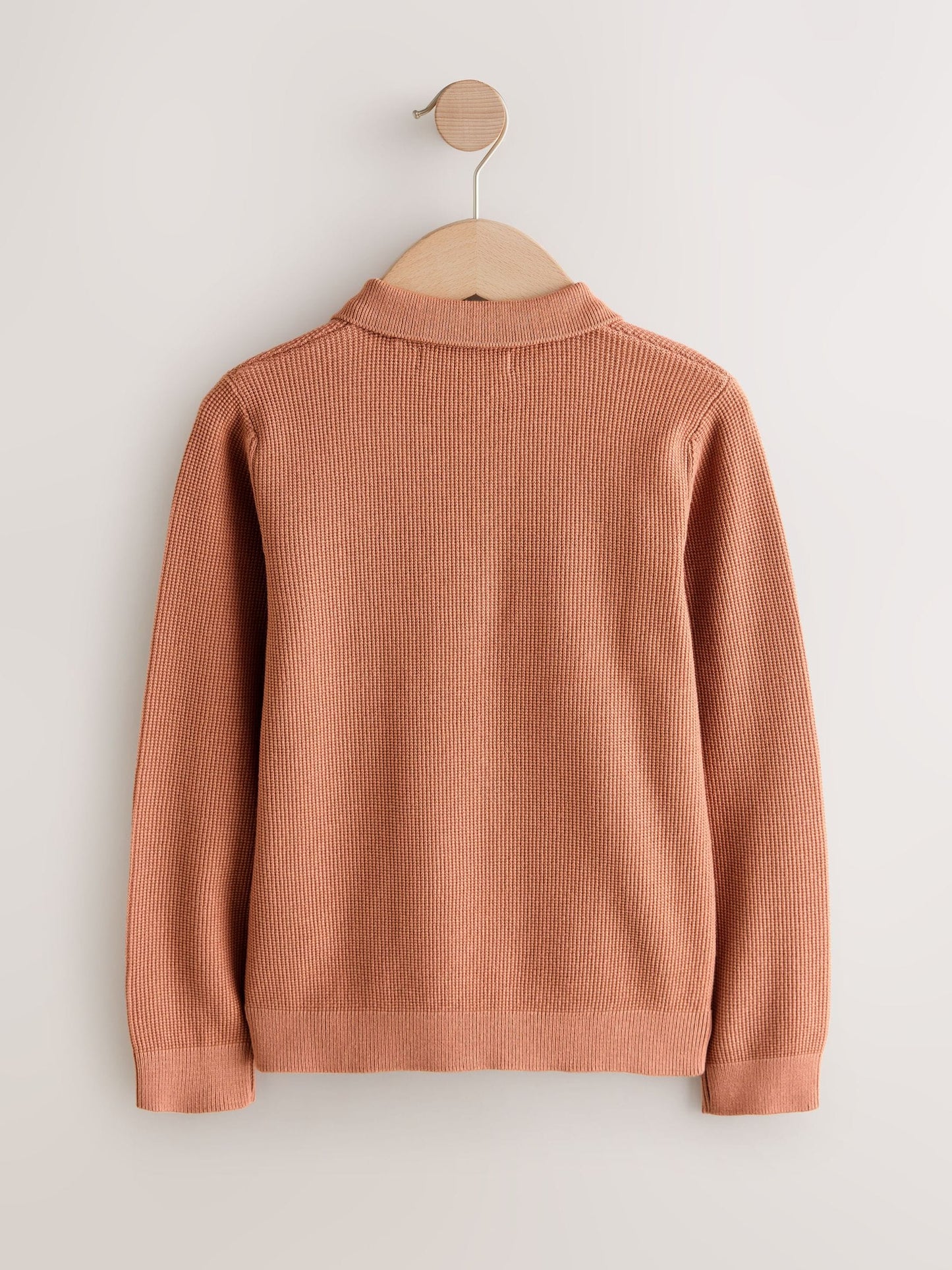 Dsiney Kidz - Rust Brown Long Sleeve Zip Neck Knitted Polo Shirt (3-16yrs) image 2