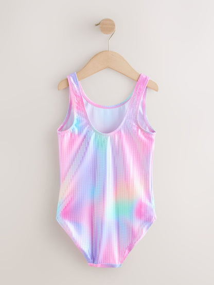 Dsiney Kidz - Pink Rainbow Foil Sequin Scoop Neck Swimsuit (3-16yrs) image 7