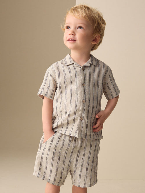 Ecru Short Sleeve Textured Stripe Shirt and Shorts Set (3mths-10yrs) image 1