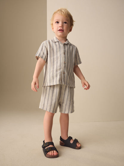 Ecru Short Sleeve Textured Stripe Shirt and Shorts Set (3mths-10yrs) image 3