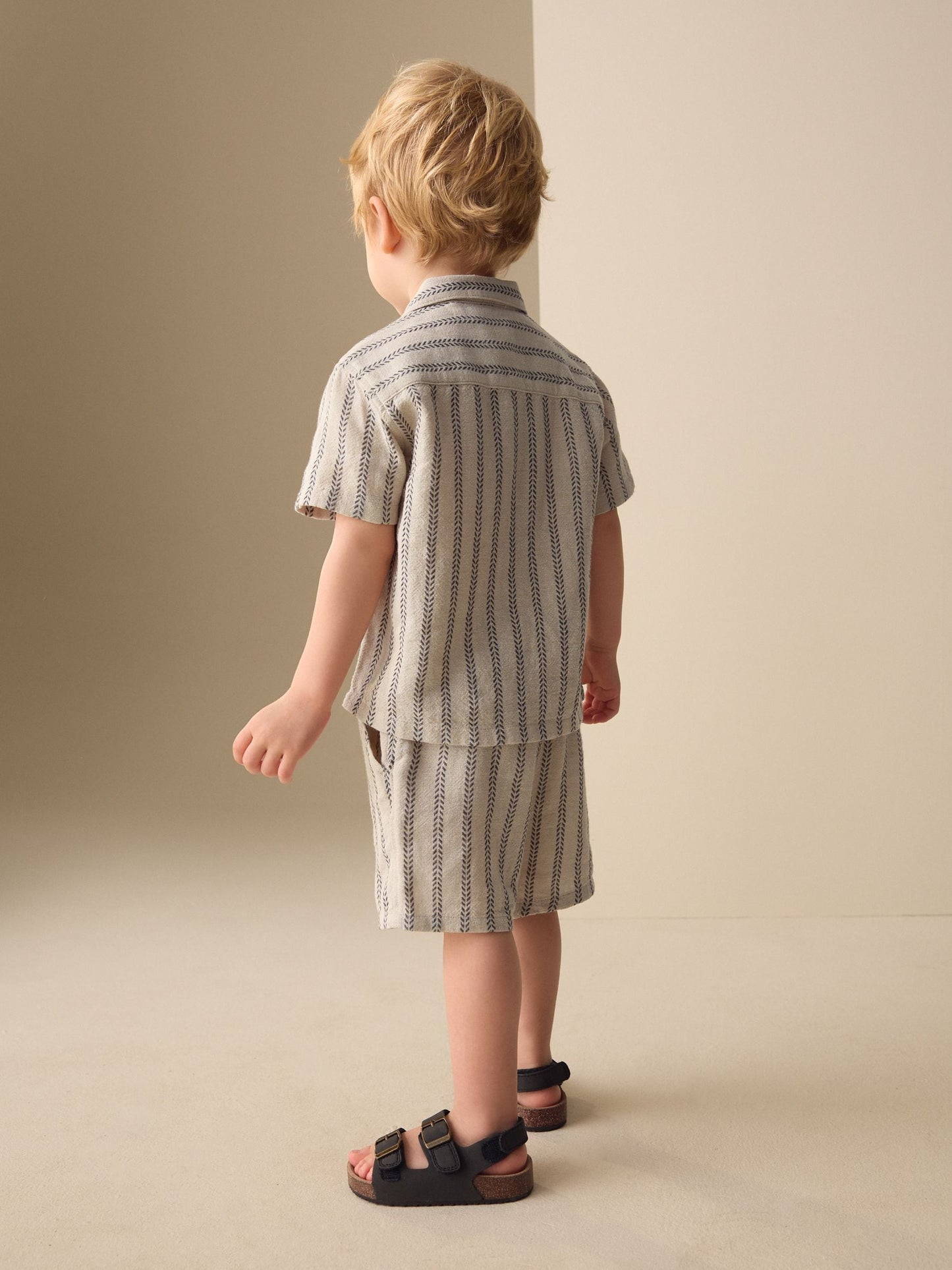 Ecru Short Sleeve Textured Stripe Shirt and Shorts Set (3mths-10yrs) image 4