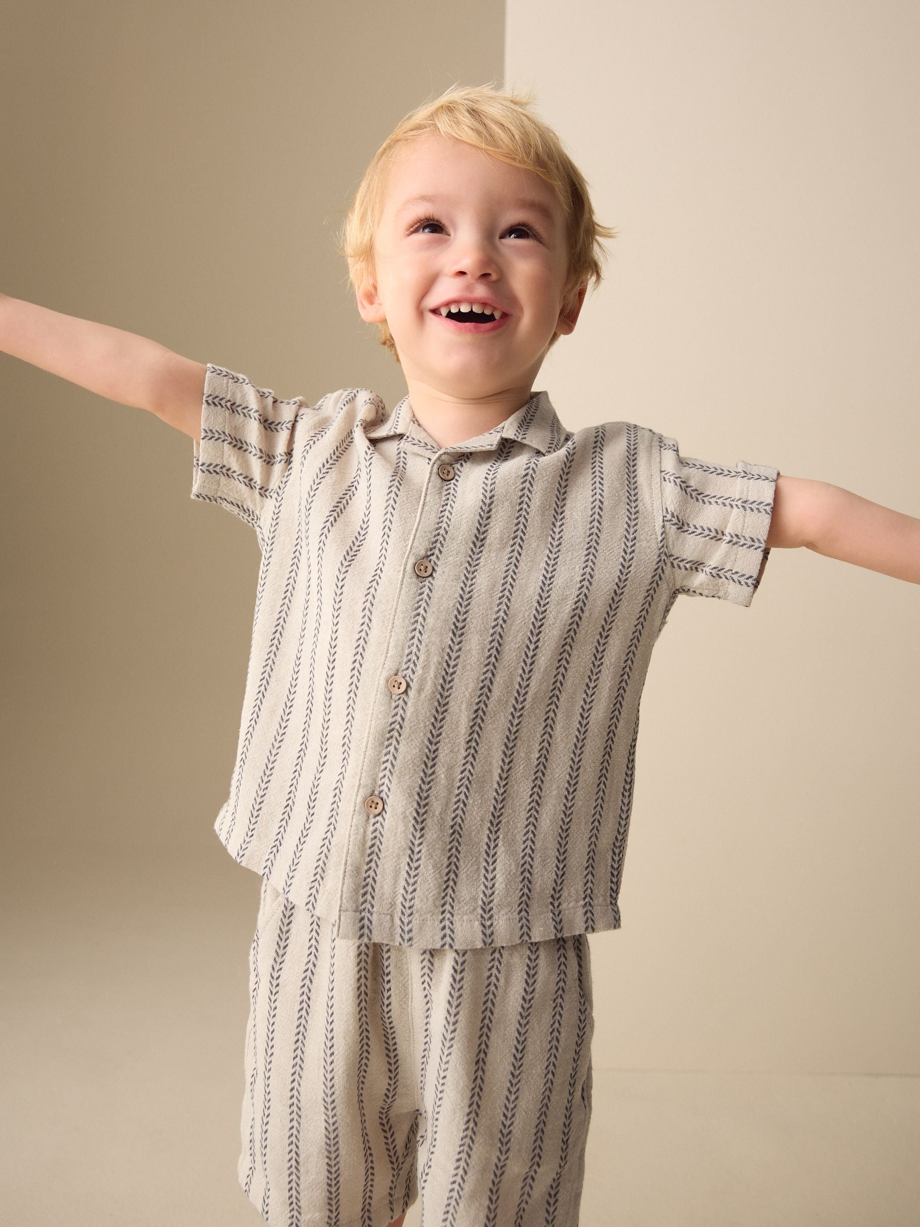 Ecru Short Sleeve Textured Stripe Shirt and Shorts Set (3mths-10yrs) image 5