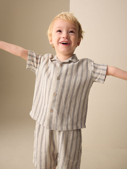 Ecru Short Sleeve Textured Stripe Shirt and Shorts Set (3mths-10yrs) image 5