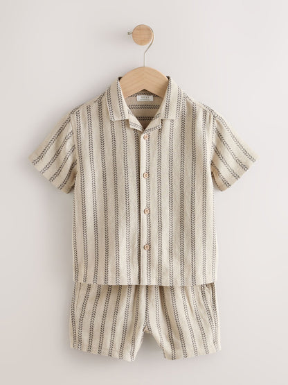 Ecru Short Sleeve Textured Stripe Shirt and Shorts Set (3mths-10yrs) image 6