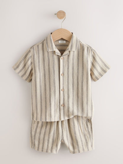 Ecru Short Sleeve Textured Stripe Shirt and Shorts Set (3mths-10yrs) image 7