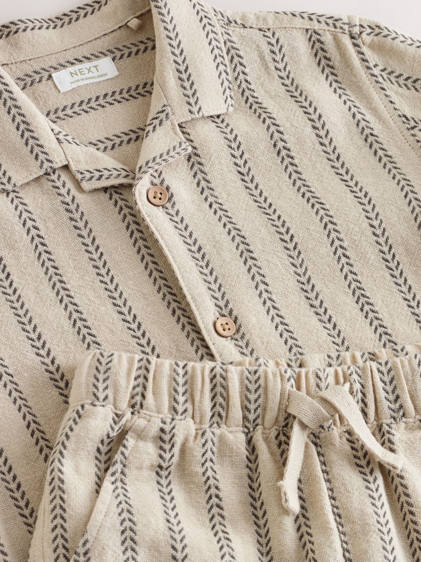 Ecru Short Sleeve Textured Stripe Shirt and Shorts Set (3mths-10yrs) image 9