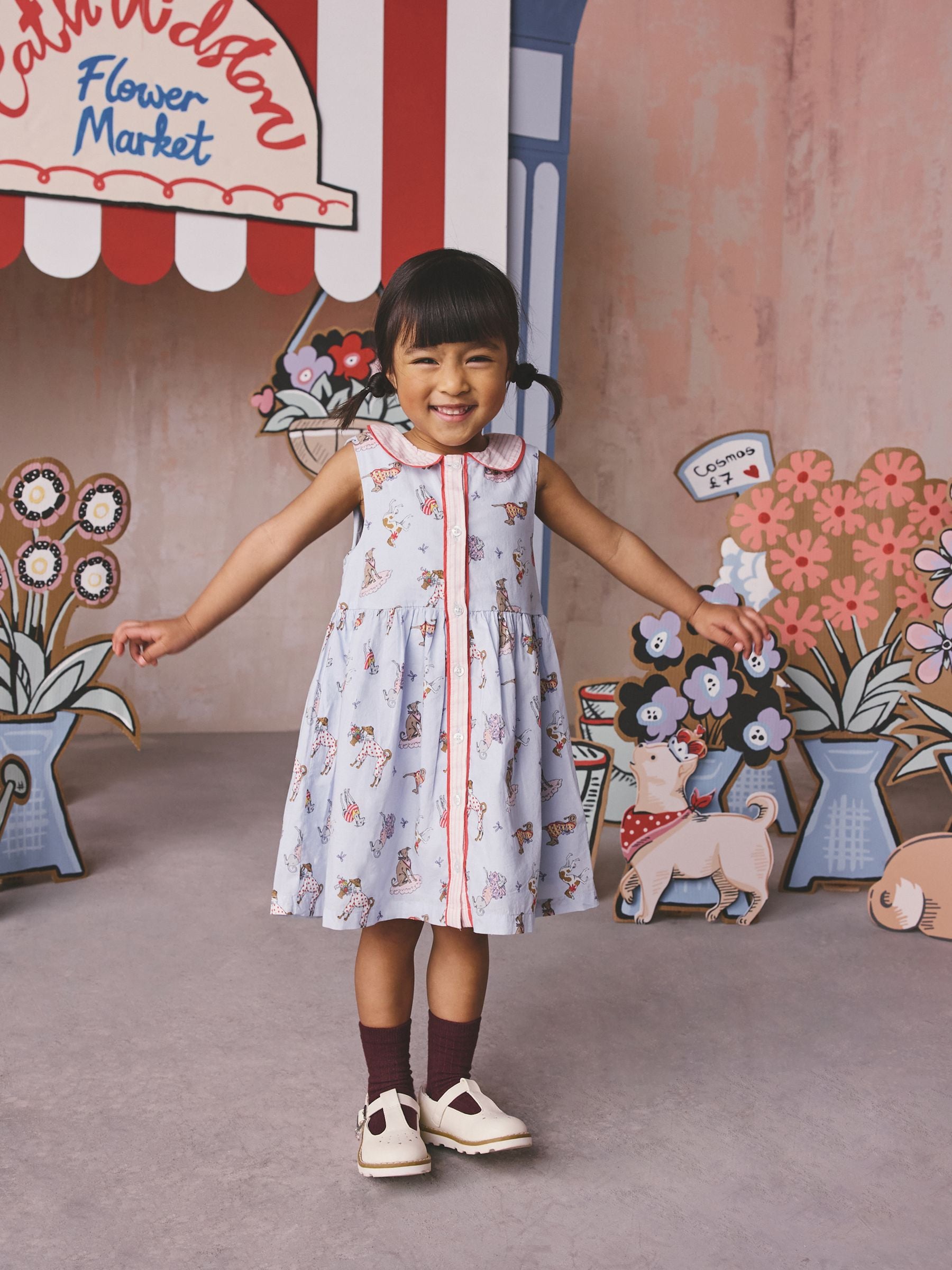 Cath Kidston Blue Fancy Dogs Cath Kidston Cotton Collar Dress (3mths-8yrs) image 3