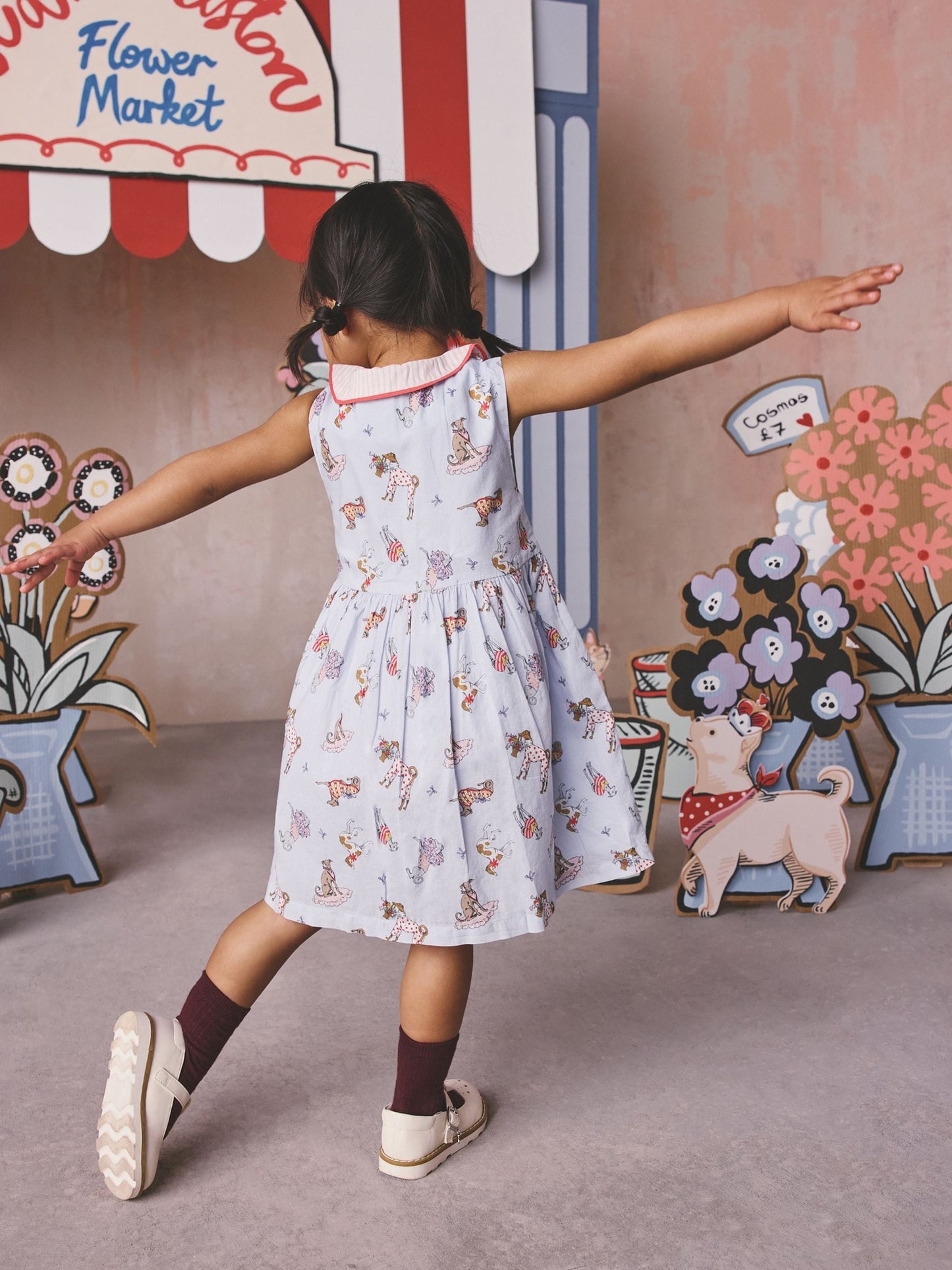 Cath Kidston Blue Fancy Dogs Cath Kidston Cotton Collar Dress (3mths-8yrs) image 5