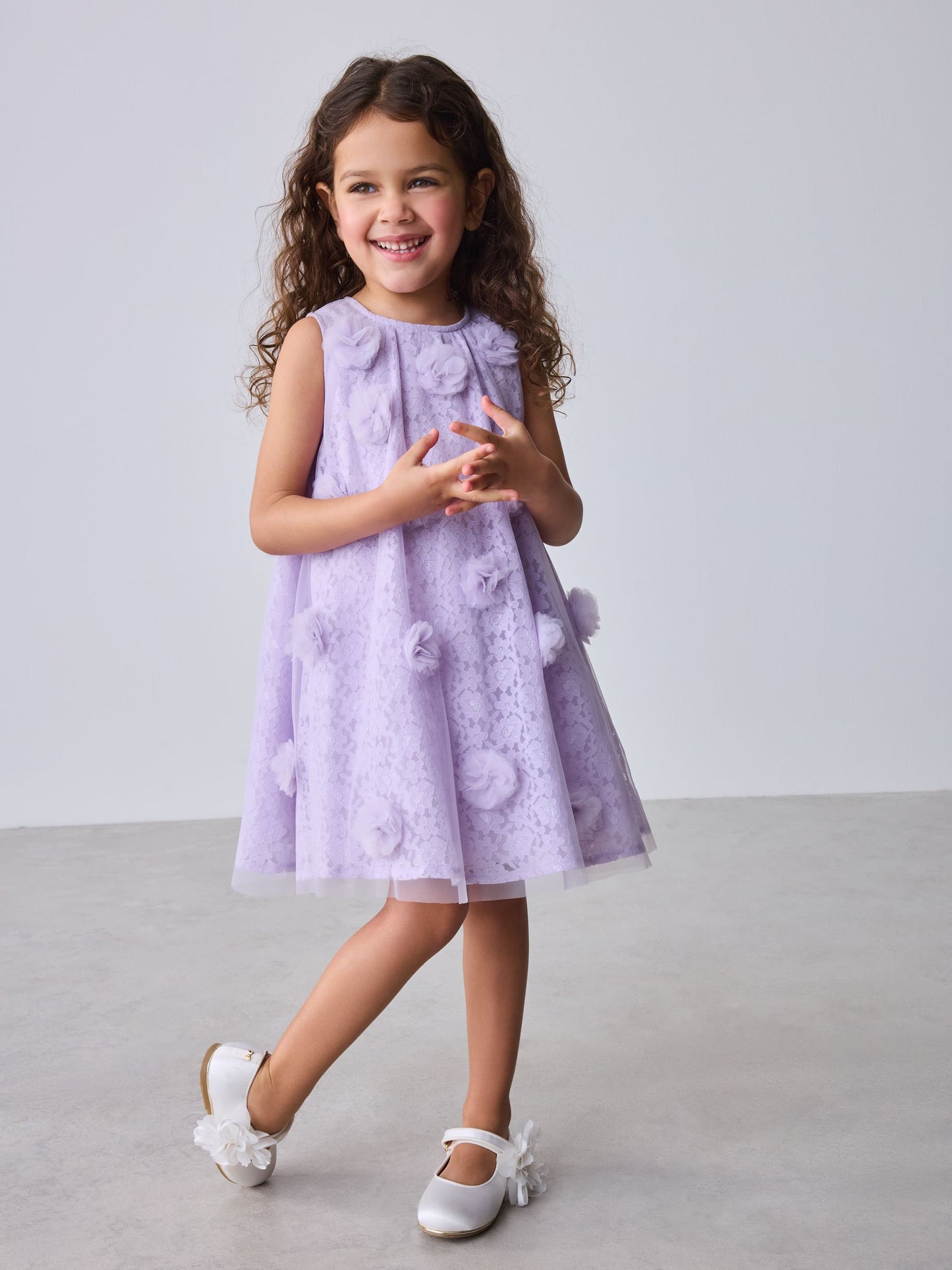 Baker by Ted Baker Lilac Purple Lace Overlay 3D Corsage Dress image 2