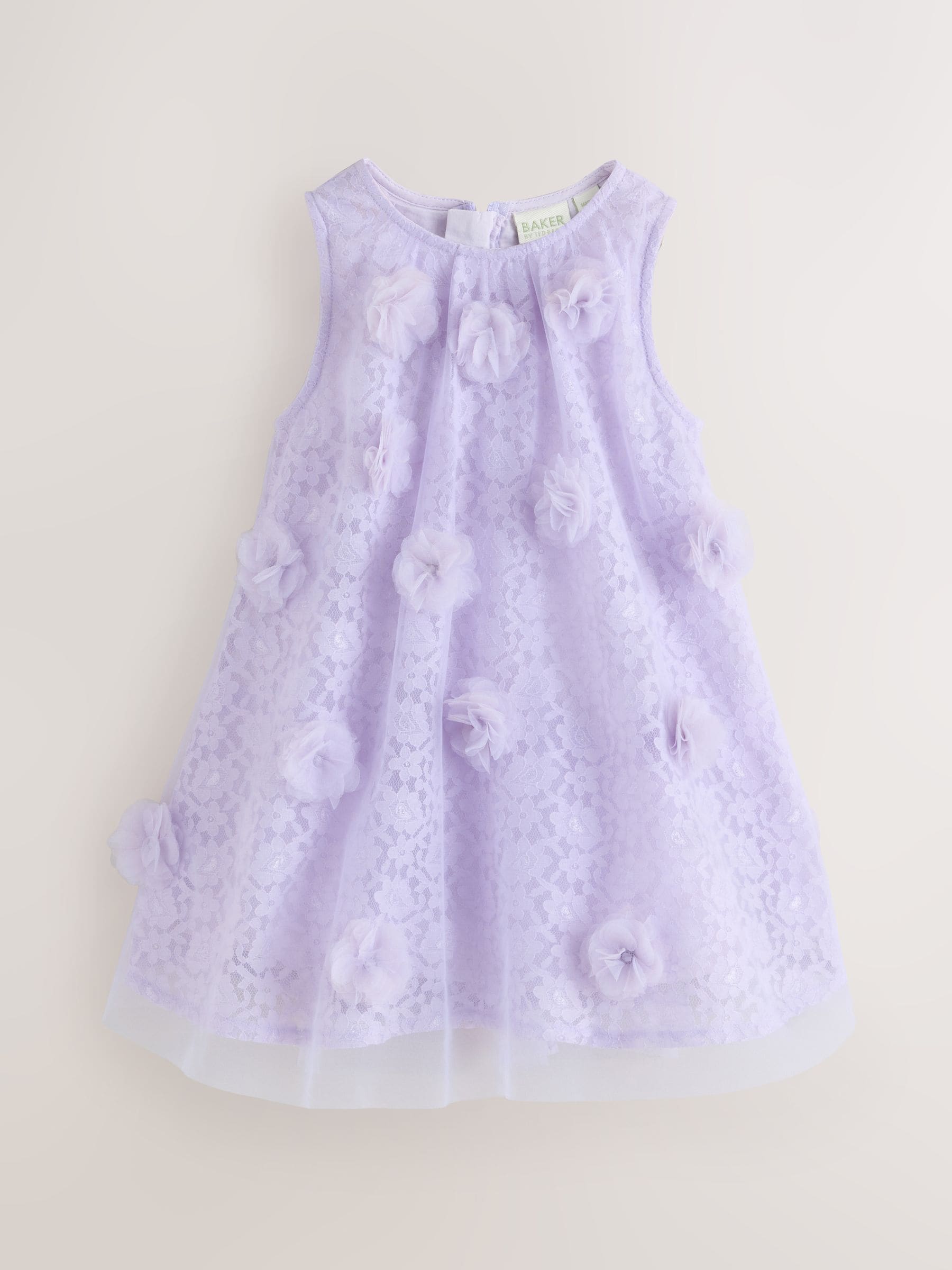 Baker by Ted Baker Lilac Purple Lace Overlay 3D Corsage Dress image 6
