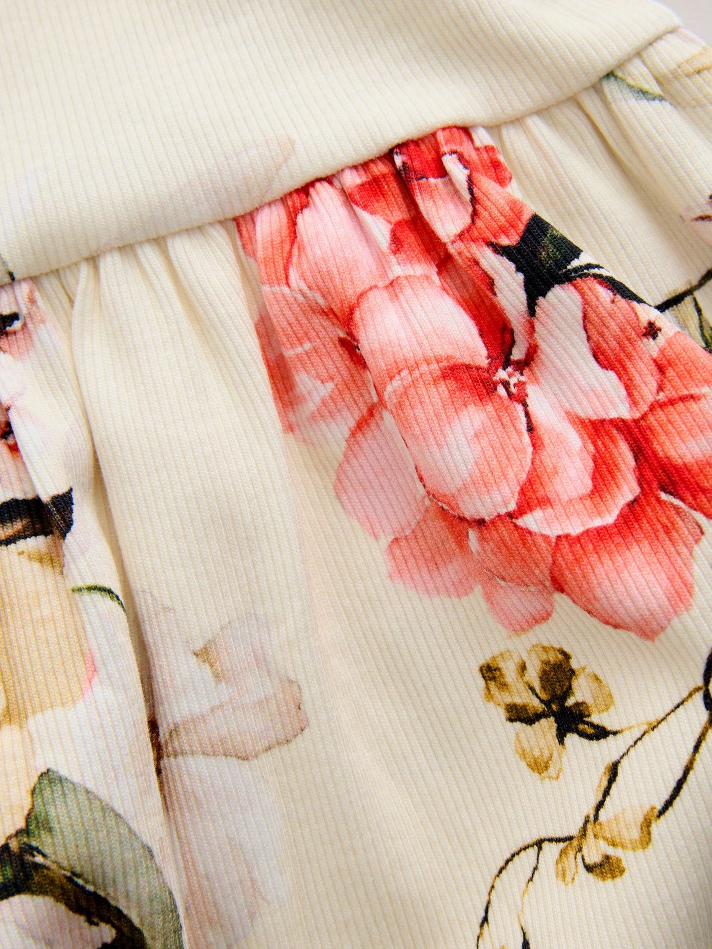 Cream Floral Long Sleeve Ribbed Dress (3mths-7yrs)