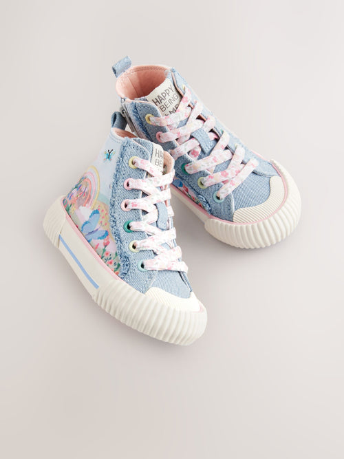 Denim Blue Rainbow Standard Fit (F) High Top Trainers image 1