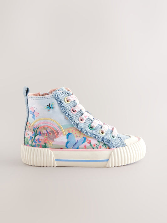 Denim Blue Rainbow Standard Fit (F) High Top Trainers image 2
