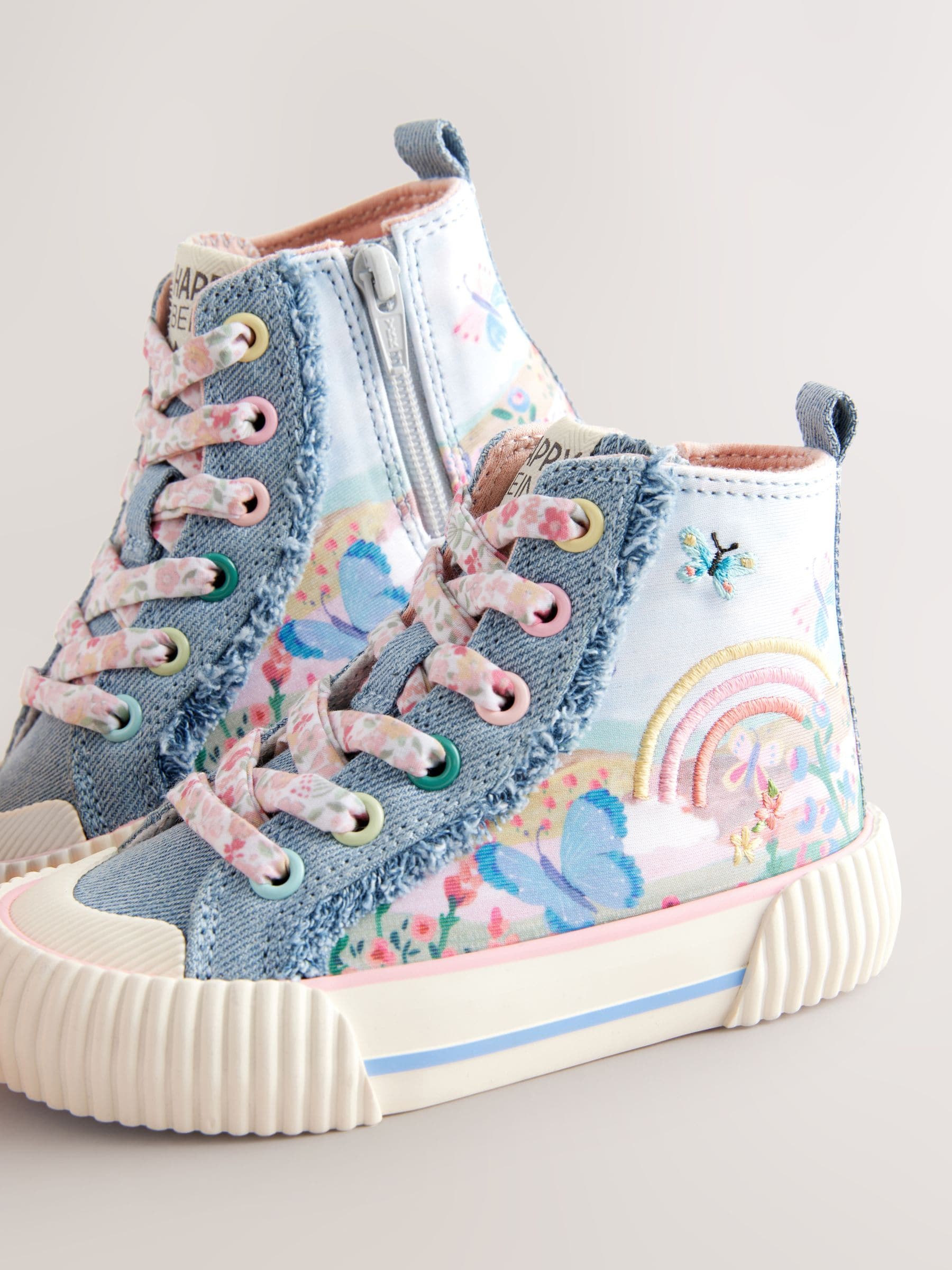 Denim Blue Rainbow Standard Fit (F) High Top Trainers image 4