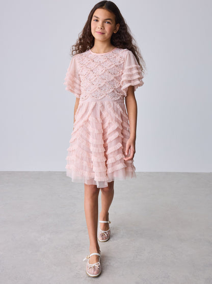 Baker by Ted Baker Pink Bead Embellished Tiered Ruffle Dress image 4