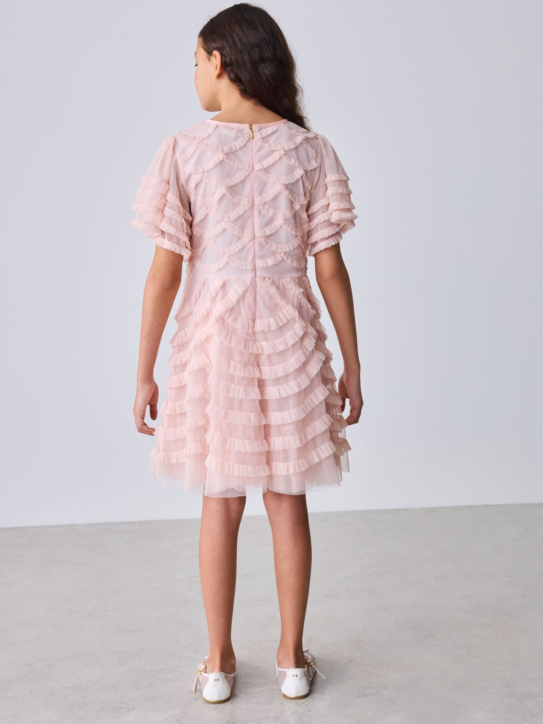 Baker by Ted Baker Pink Bead Embellished Tiered Ruffle Dress image 5